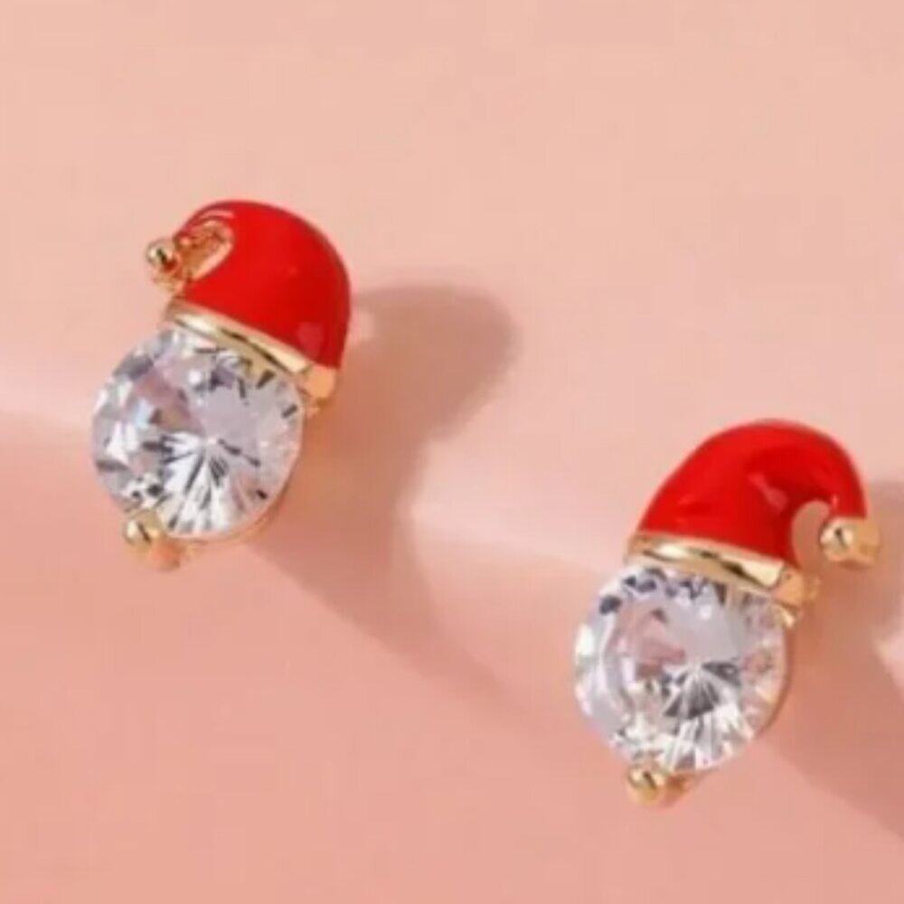 NWT, Christmas Santa Claus Rhinestone Stud Earrings